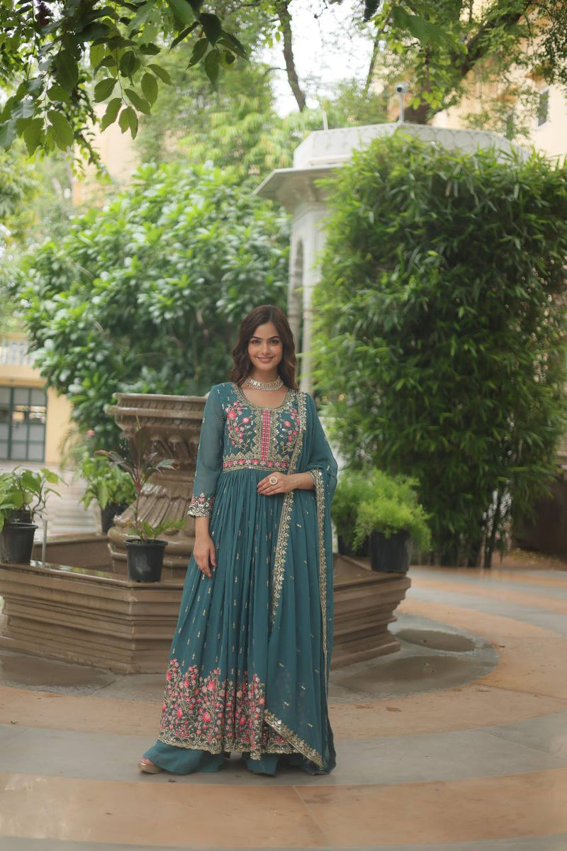 Designer Rama Color Three Piece Sharara Suit