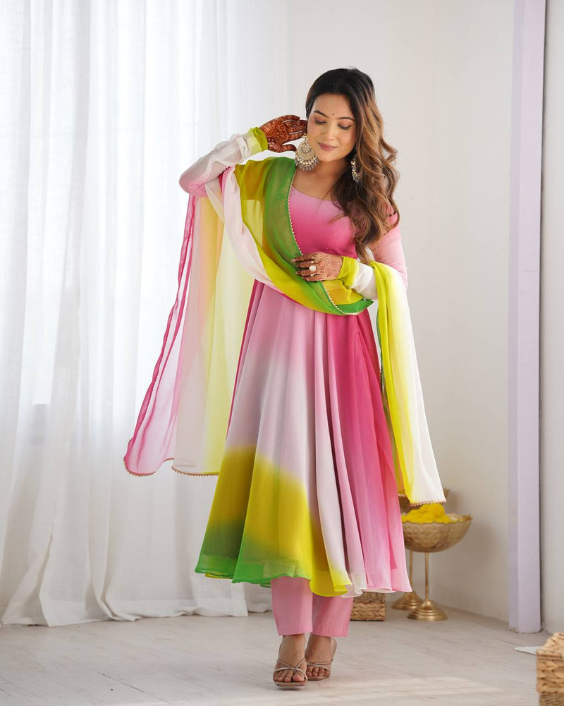 Onion Pink Color Georgette Three Piece Anarkali Suit
