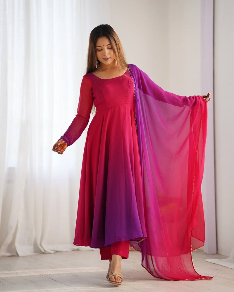 Onion Pink Color Georgette Three Piece Anarkali Suit