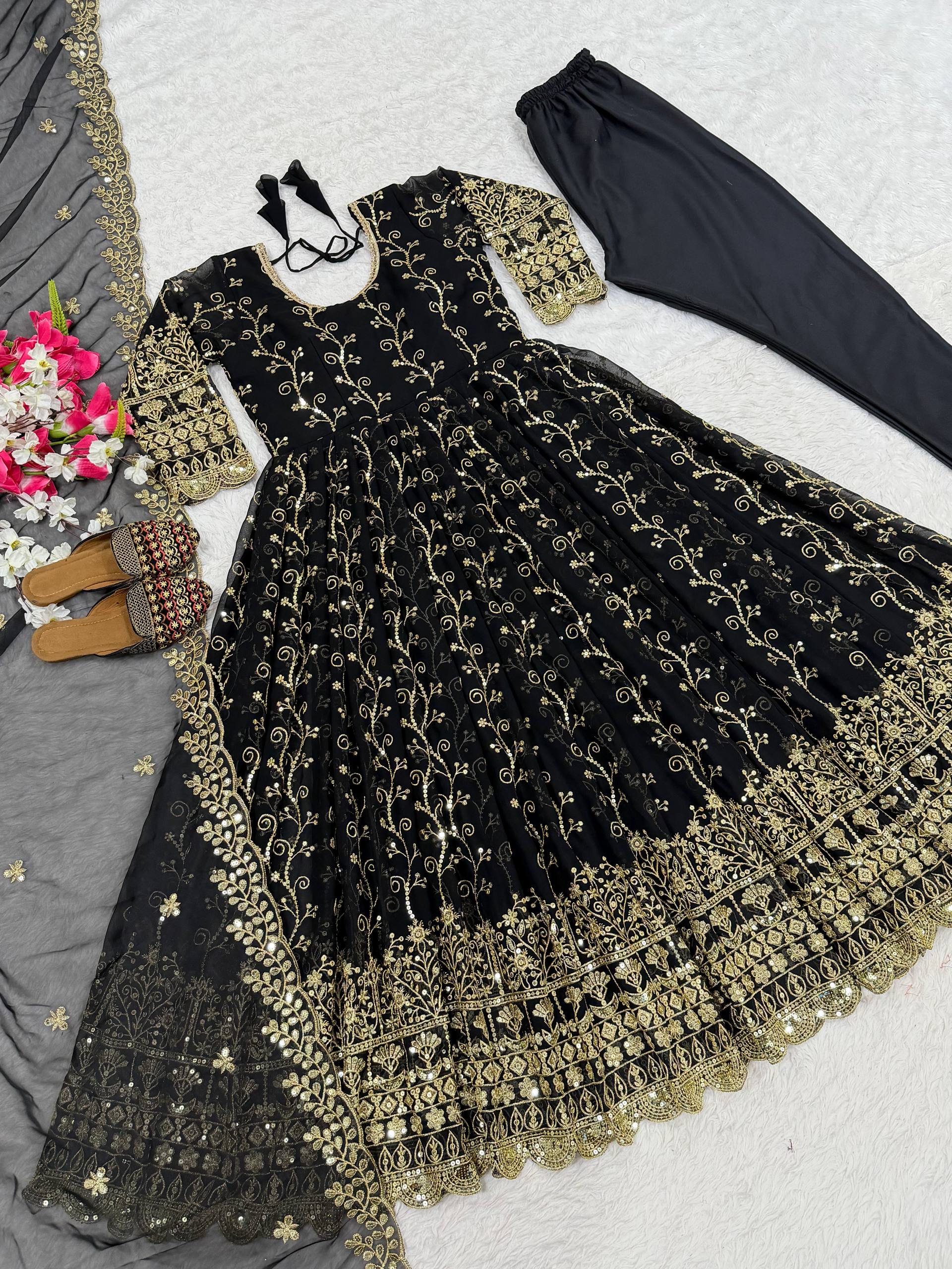 Black Sequin Embroidered Anarkali Suit with Dupatta