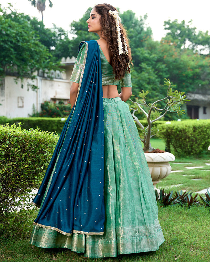 Pista Color Kanchipuram Designer South Indian Half Saree Lehenga Choli