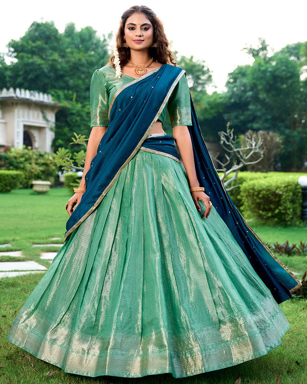 Pista Color Kanchipuram Designer South Indian Half Saree Lehenga Choli