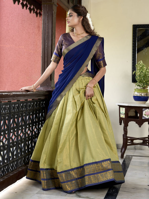 Pista Color Kanchipuram Designer South Indian Style Half Saree Lehenga