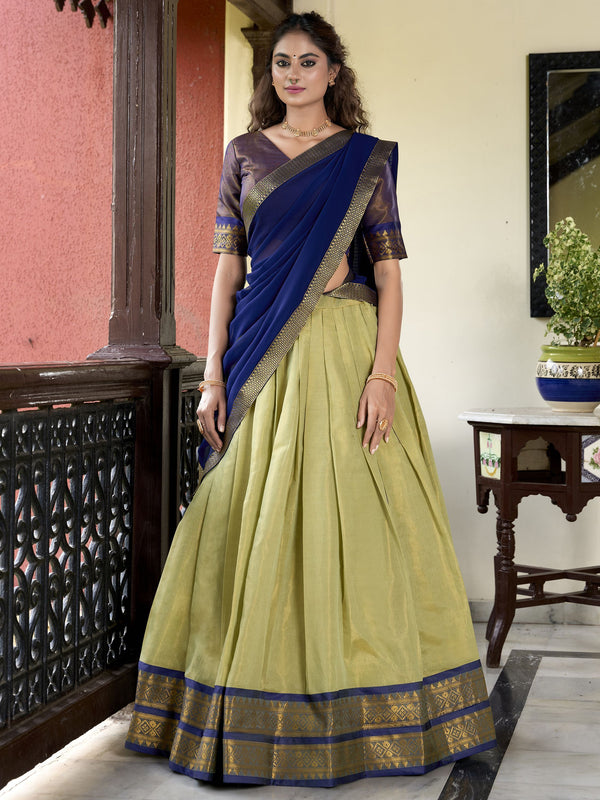 Pista Color Kanchipuram Designer South Indian Style Half Saree Lehenga