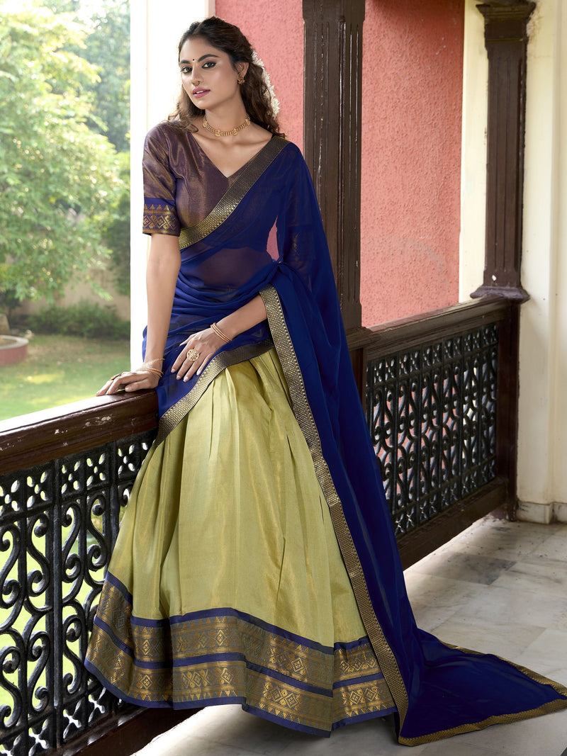 Pista Color Kanchipuram Designer South Indian Style Half Saree Lehenga