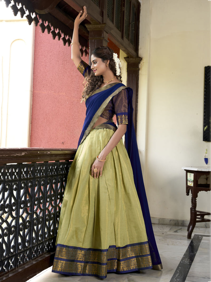 Pista Color Kanchipuram Designer South Indian Style Half Saree Lehenga