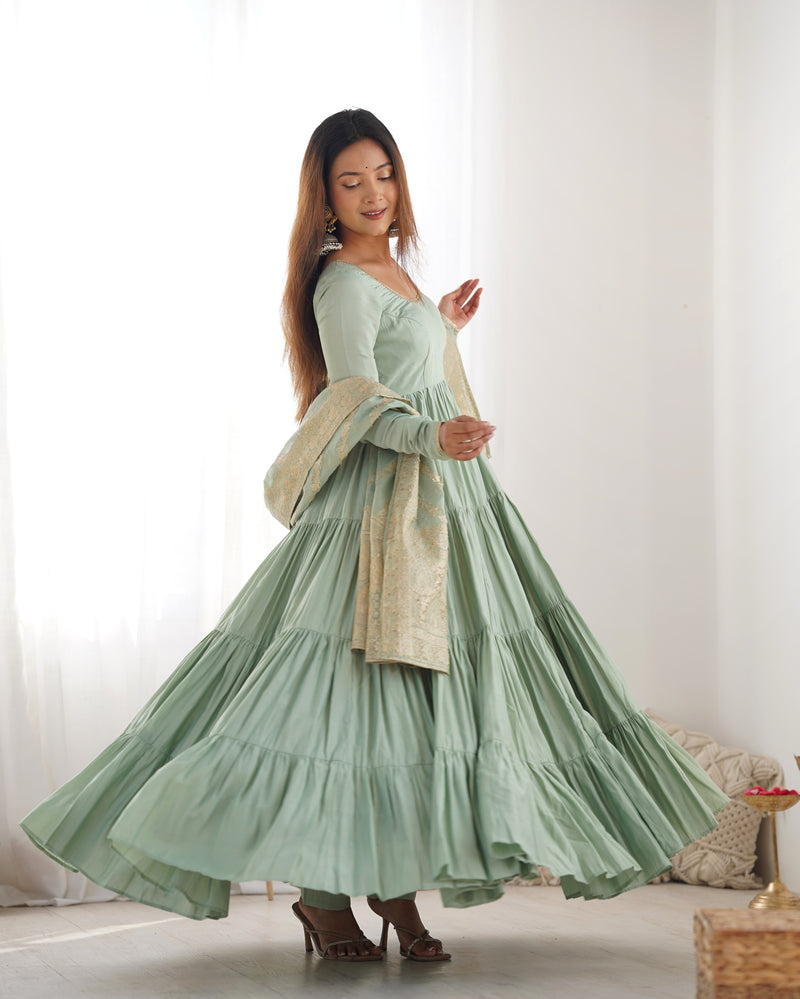 Pista Color Pure Roman Silk Ruffle Style Anarkali Suit