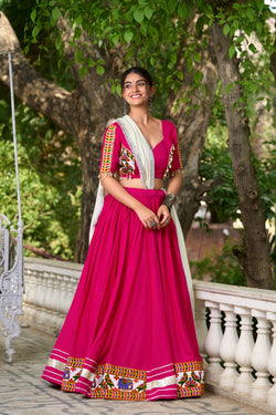 Rani Pink Color Pure Rayon Navratri Lehenga Choli