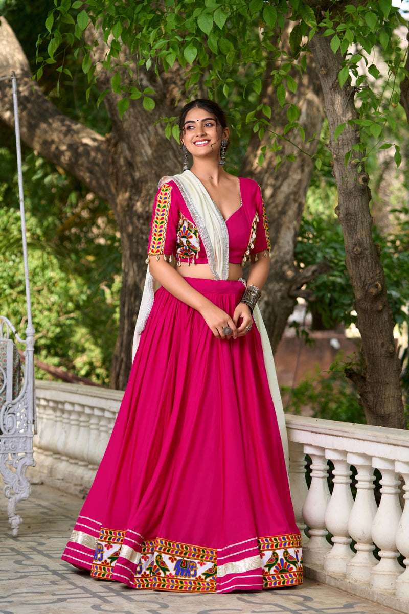 Rani Pink Color Pure Rayon Navratri Lehenga Choli