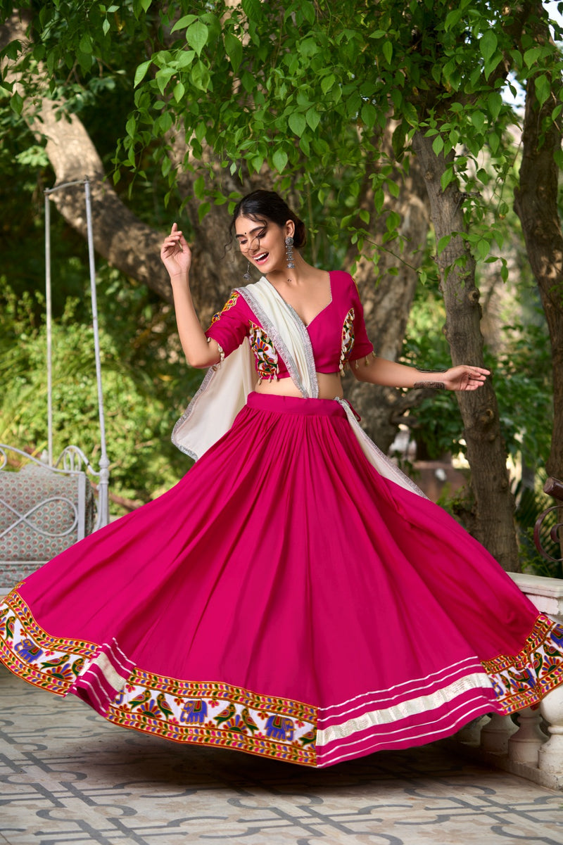 Rani Pink Color Pure Rayon Navratri Lehenga Choli