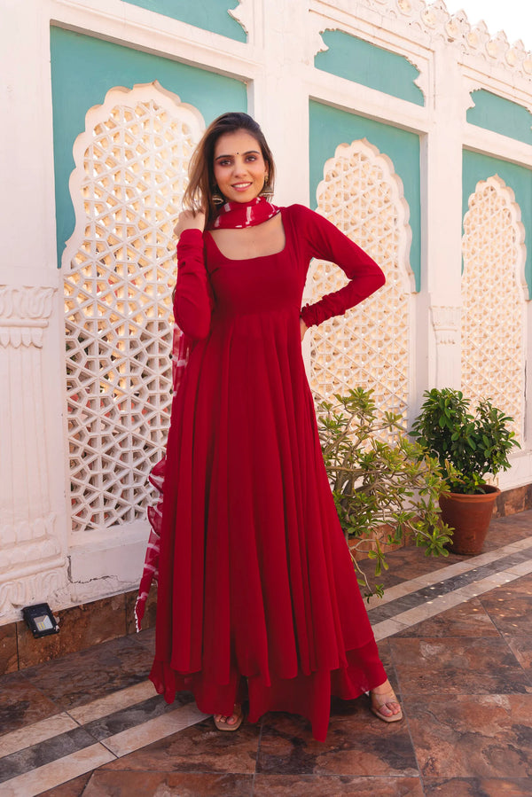 Red Color Georgette Base Palazzo Suit