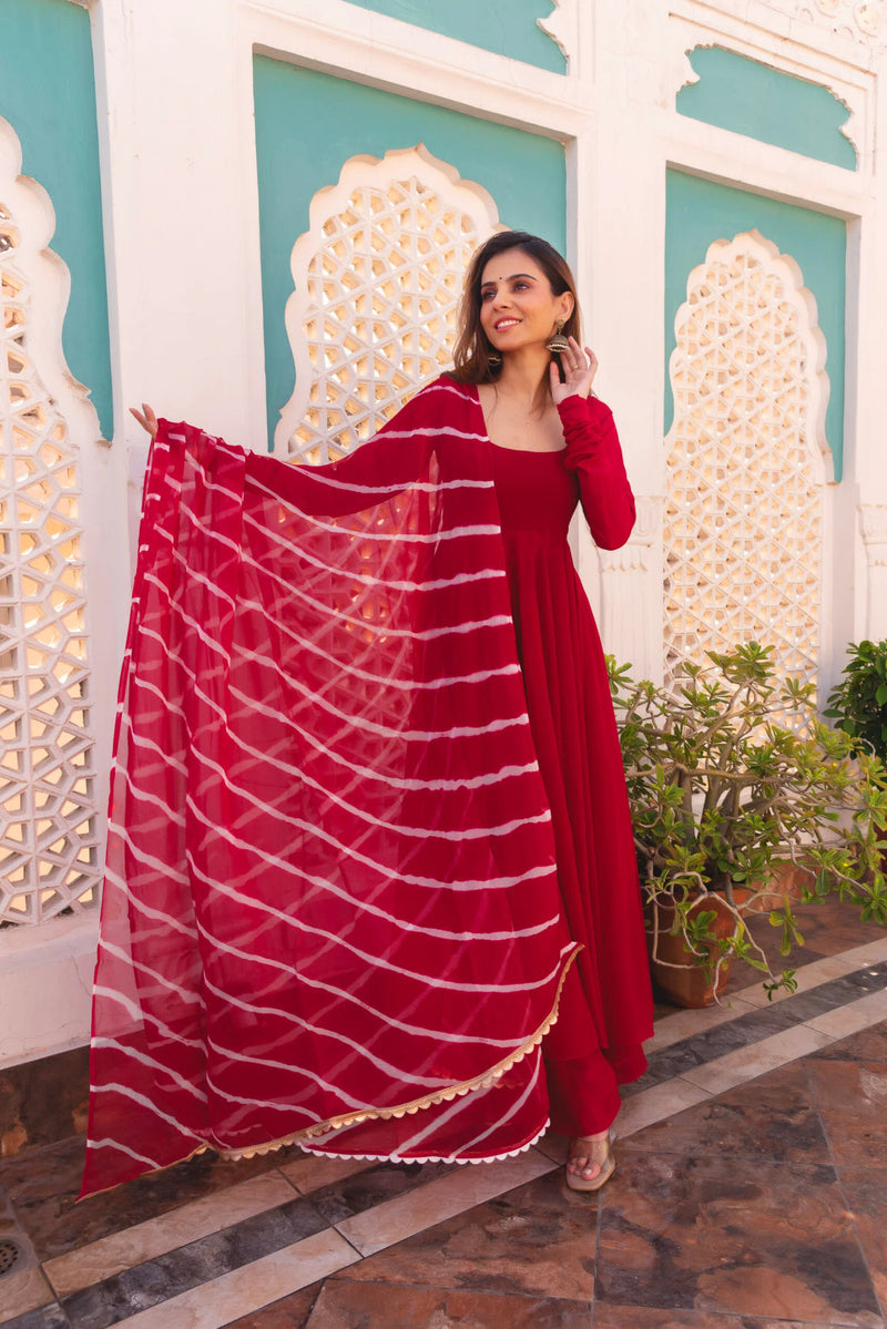 Red Color Georgette Base Palazzo Suit