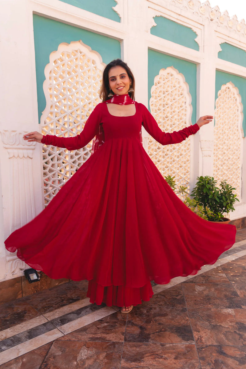 Red Color Georgette Base Palazzo Suit