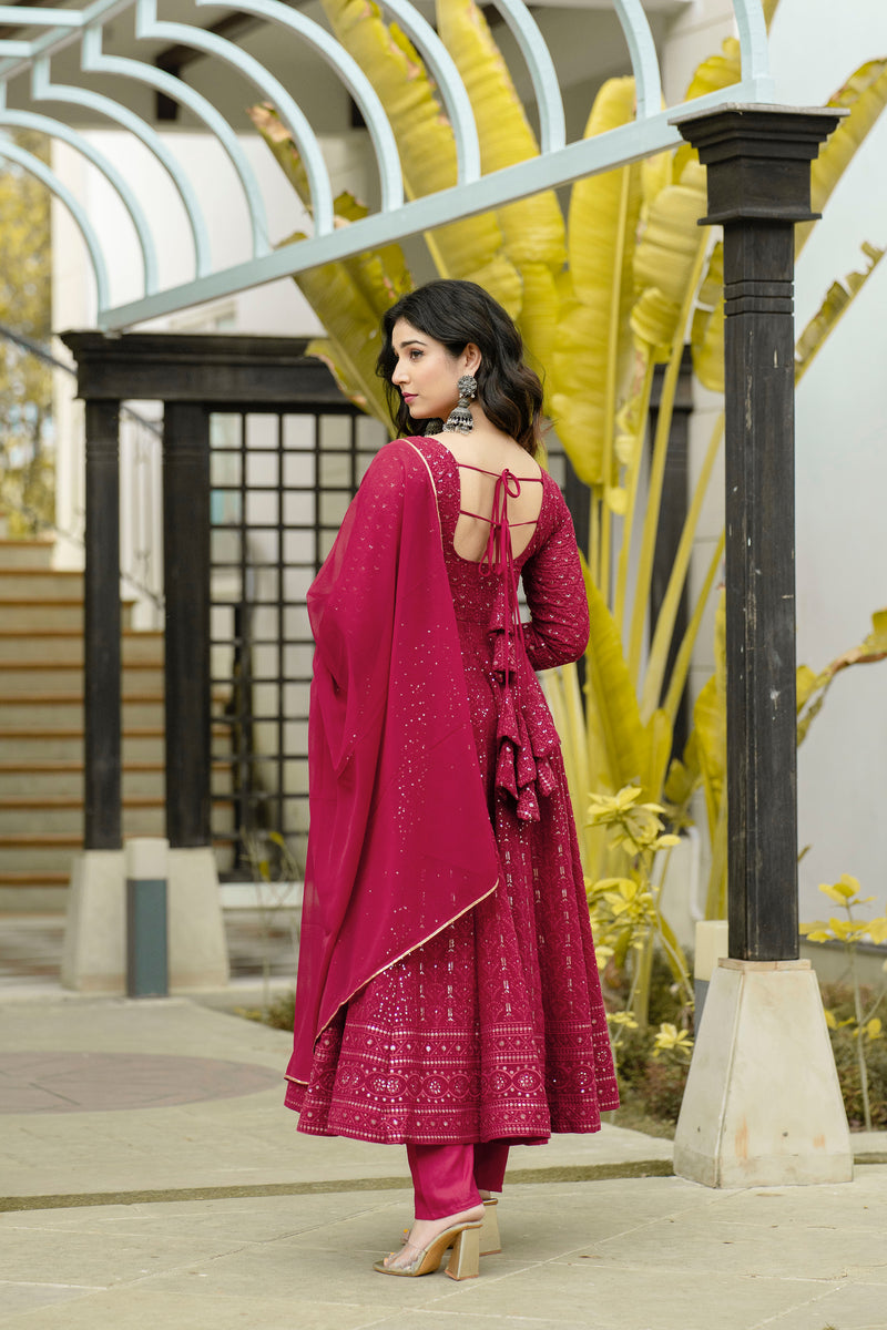 Maroon Embroidered Georgette Anarkali Suit Set