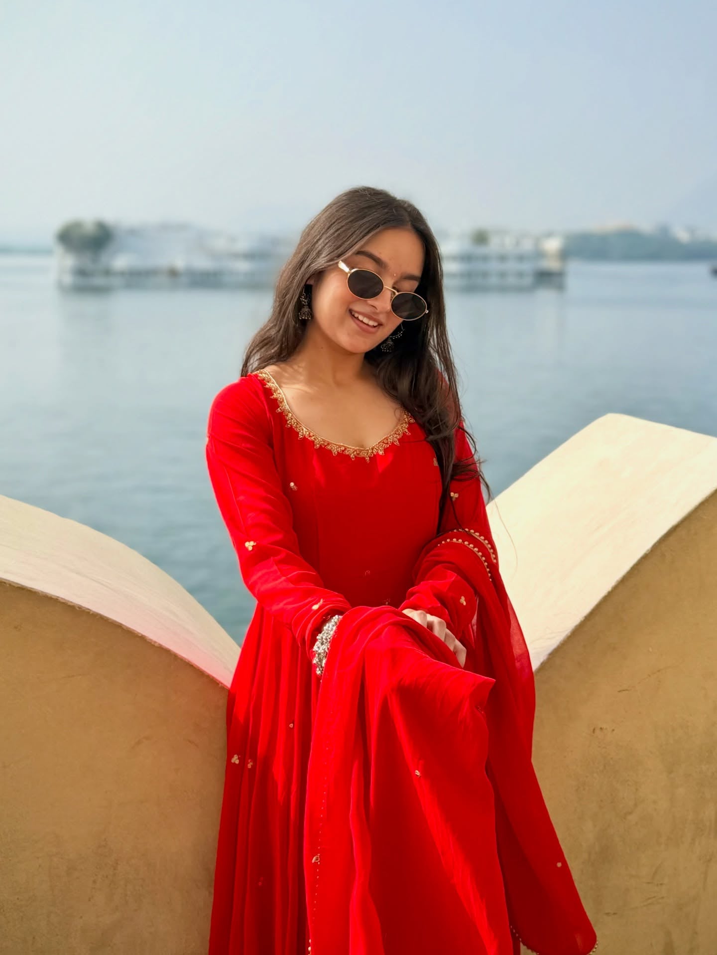 Karwa Chauth Special Soumya Sharma Inspired Red Handwork Anarkali Suit Set