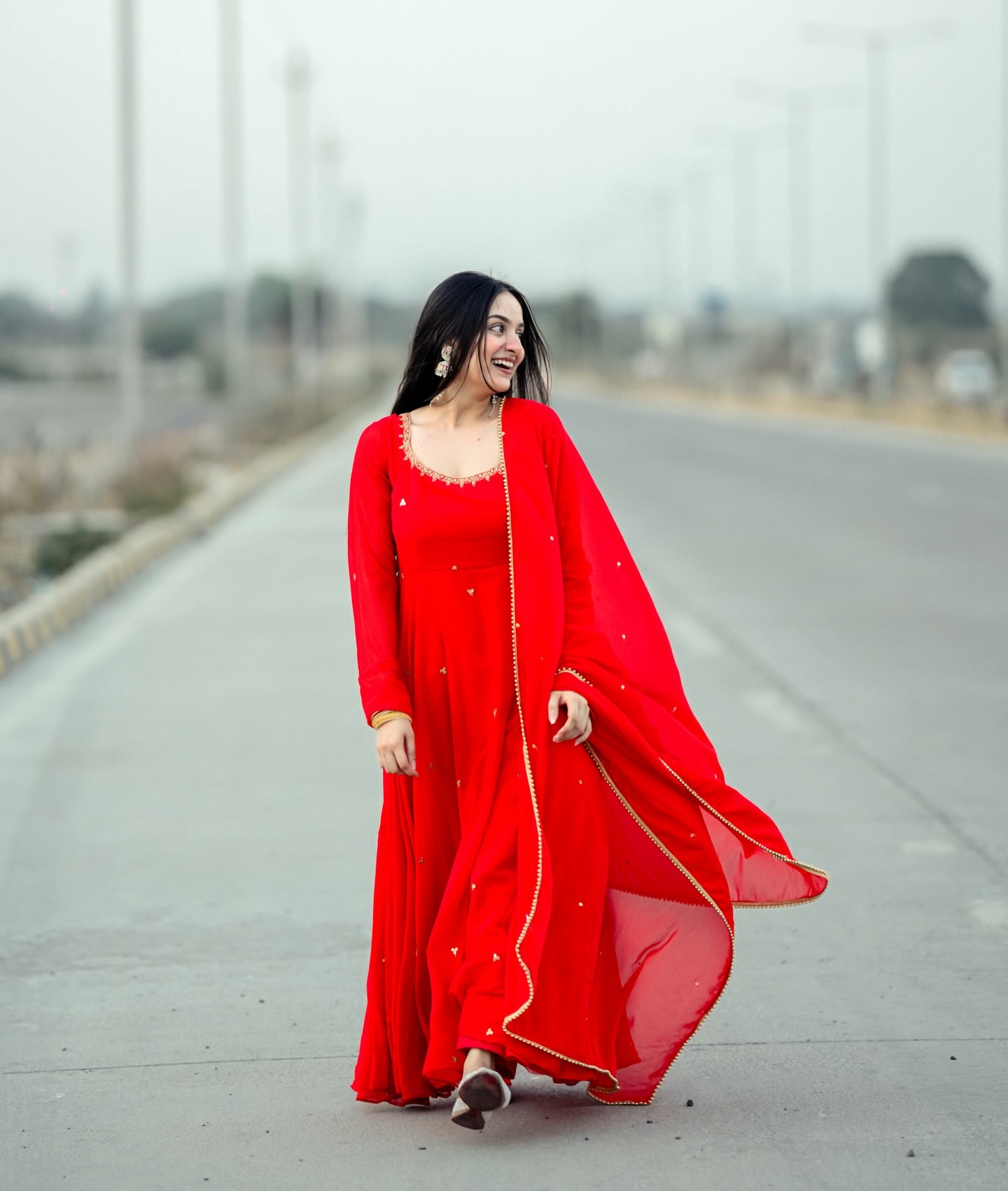 Karwa Chauth Special Soumya Sharma Inspired Red Handwork Anarkali Suit Set
