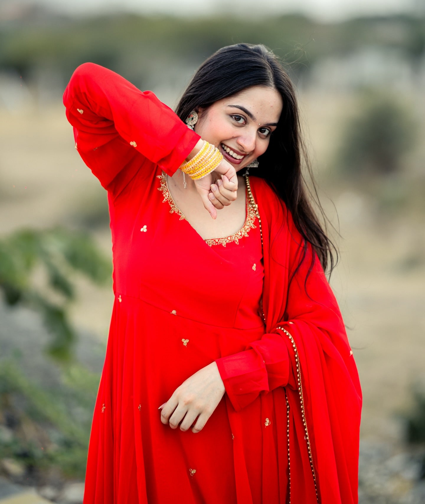 Karwa Chauth Special Soumya Sharma Inspired Red Handwork Anarkali Suit Set