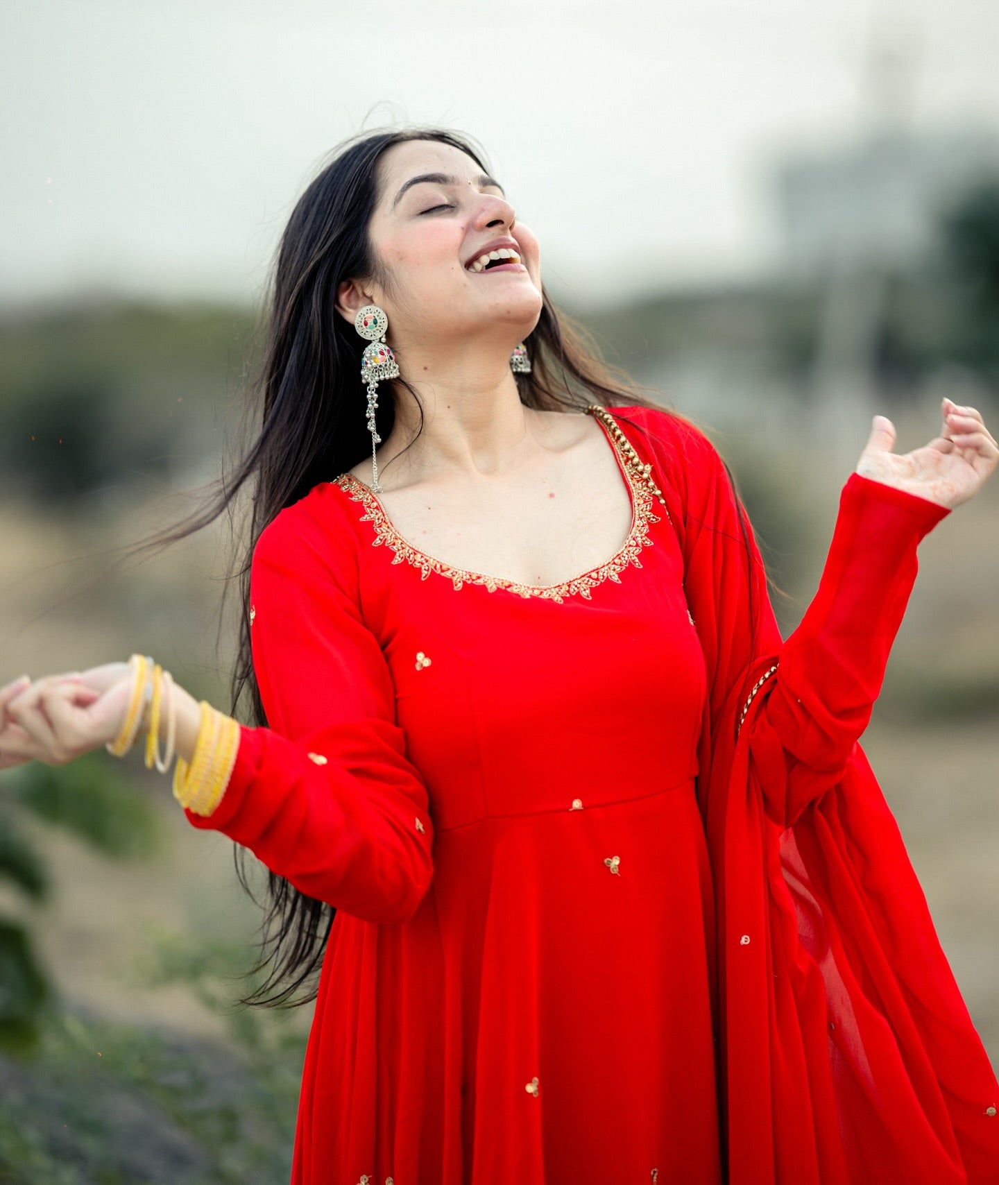 Karwa Chauth Special Soumya Sharma Inspired Red Handwork Anarkali Suit Set