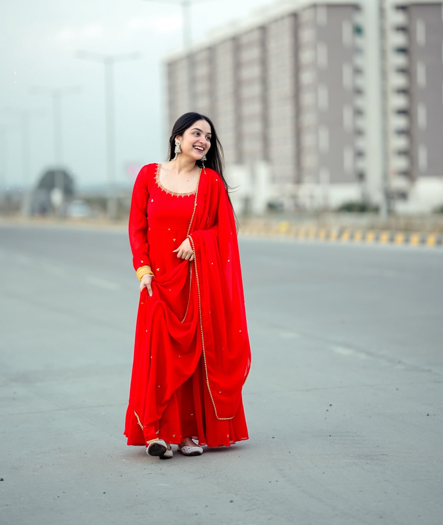 Karwa Chauth Special Soumya Sharma Inspired Red Handwork Anarkali Suit Set