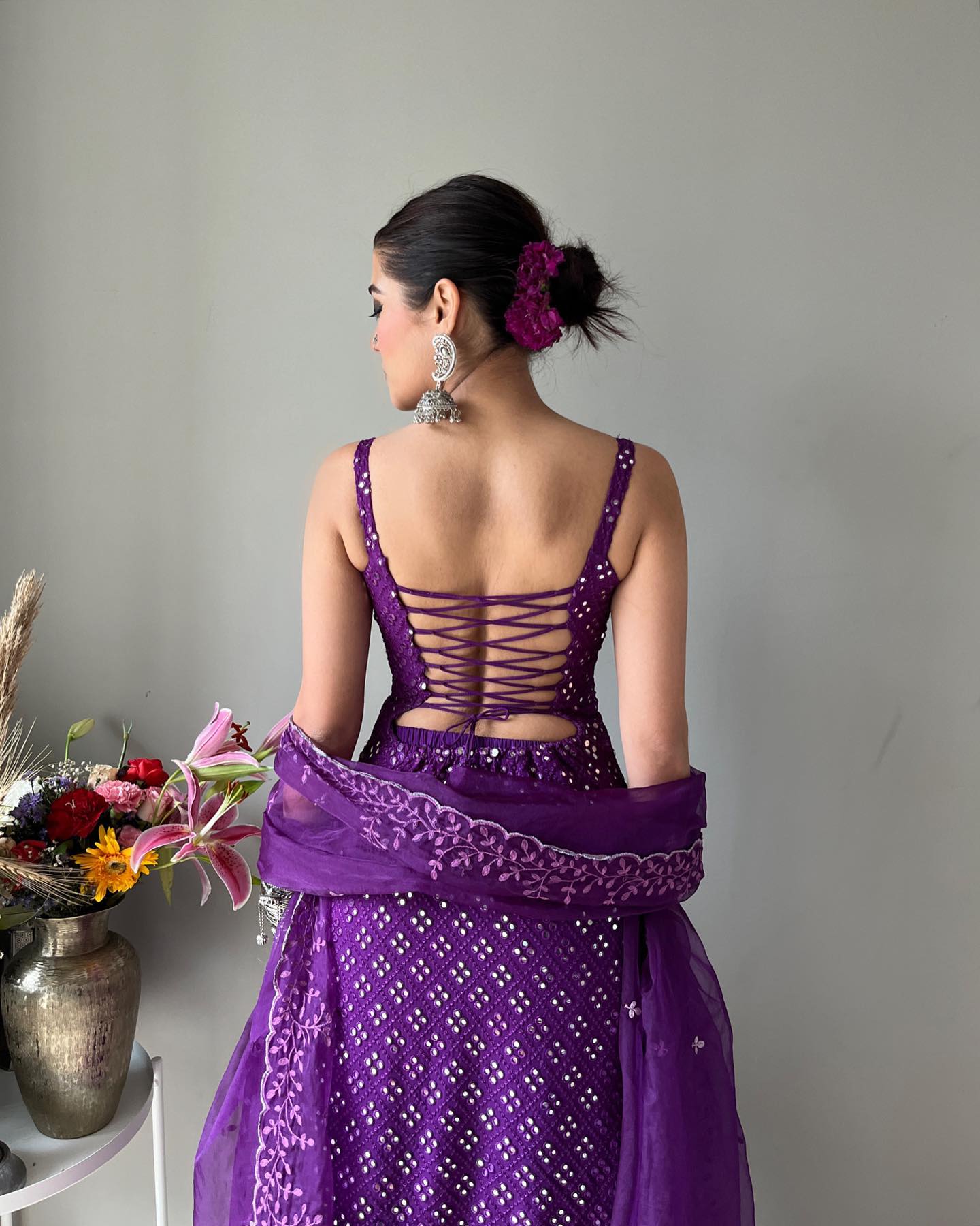Designer Embroidered Purple Sharara suit Set with Kurta and Dupatta