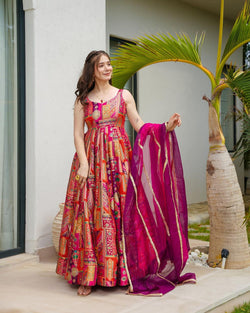 Vanya Pink Multicolor Jimmy Organza Silk Gown Set