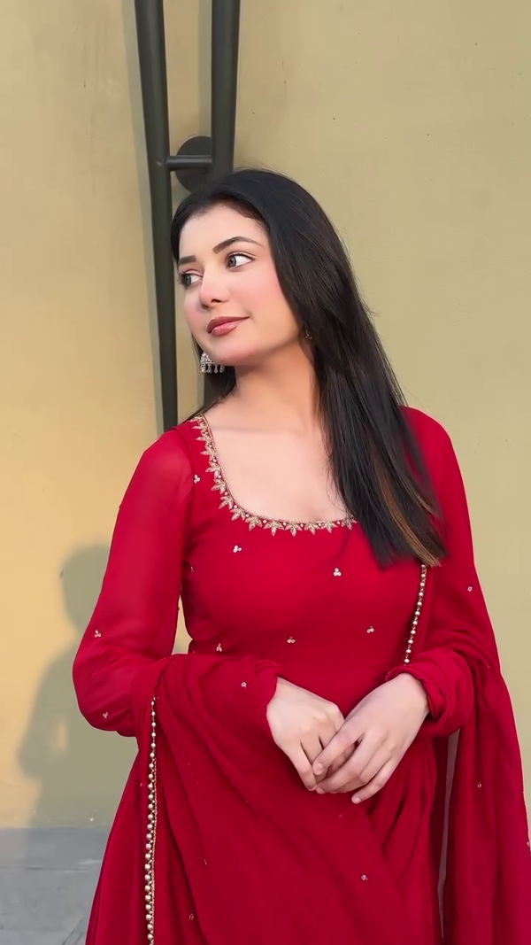 Radiant Red Hand Work Festive Anarkali Set