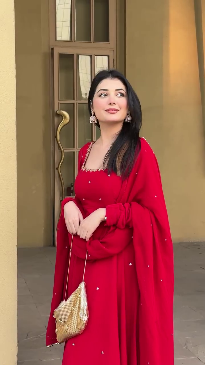 Radiant Red Hand Work Festive Anarkali Set