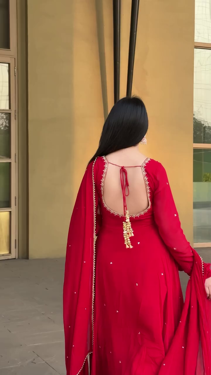 Radiant Red Hand Work Festive Anarkali Set