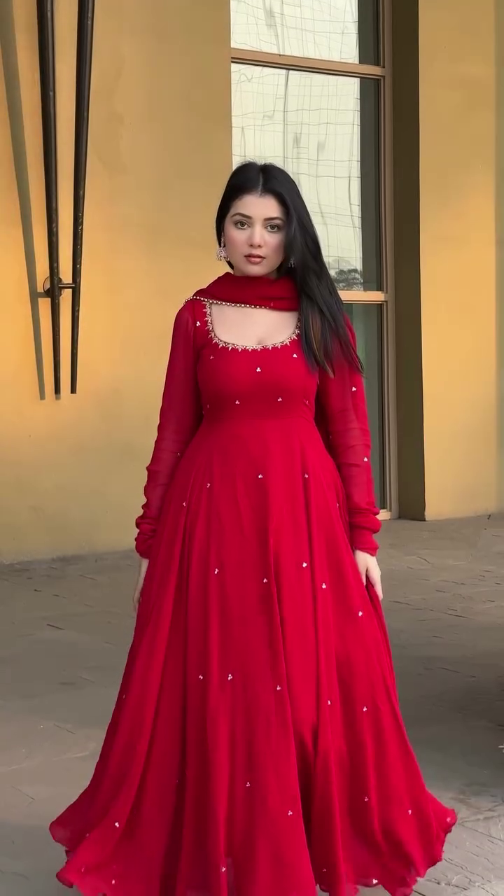 Radiant Red Hand Work Festive Anarkali Set
