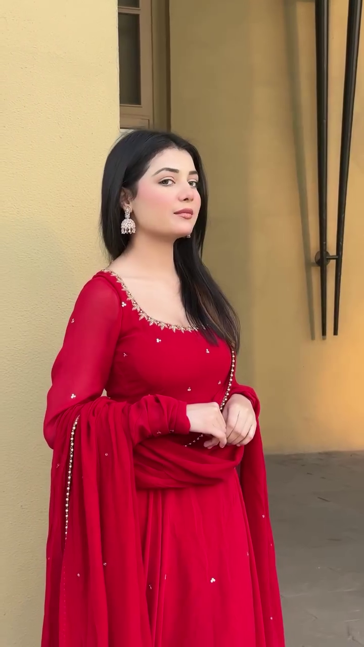 Radiant Red Hand Work Festive Anarkali Set