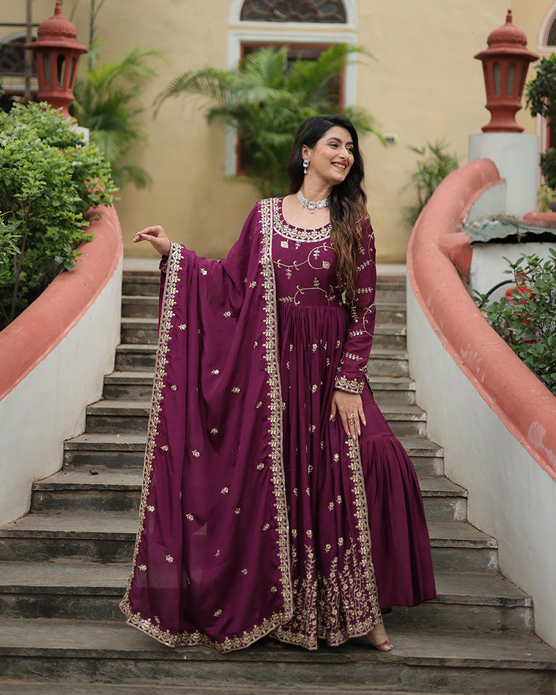 Wine Color Designer Three Piece Sharara Suit