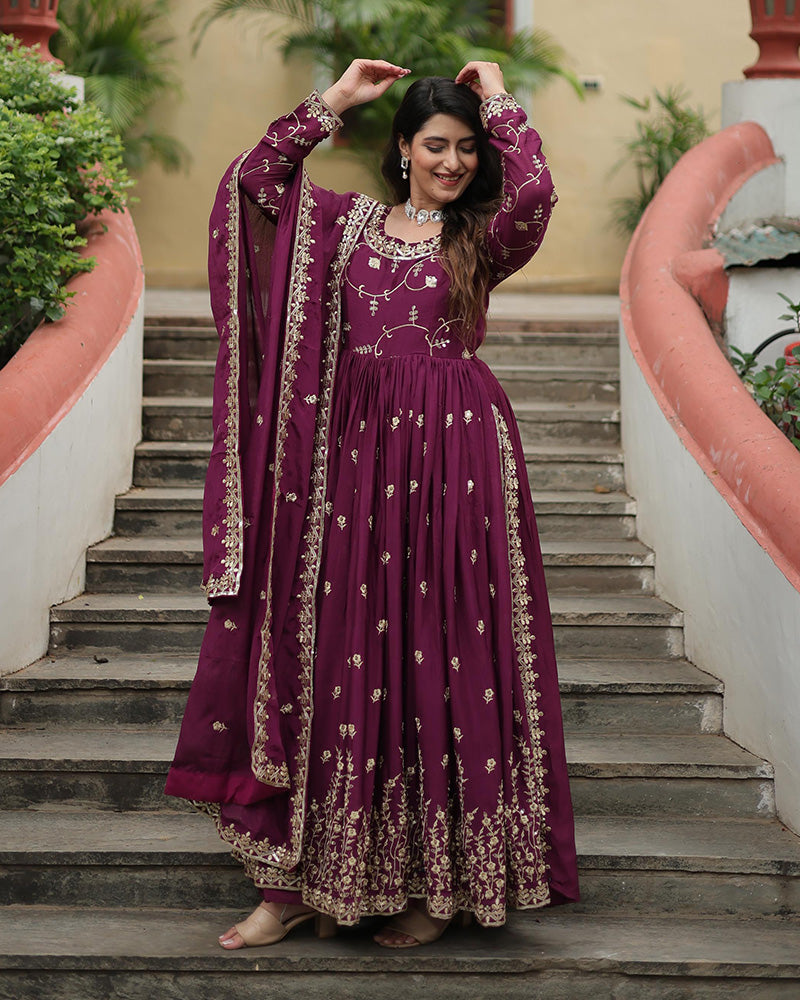 Wine Color Designer Three Piece Sharara Suit